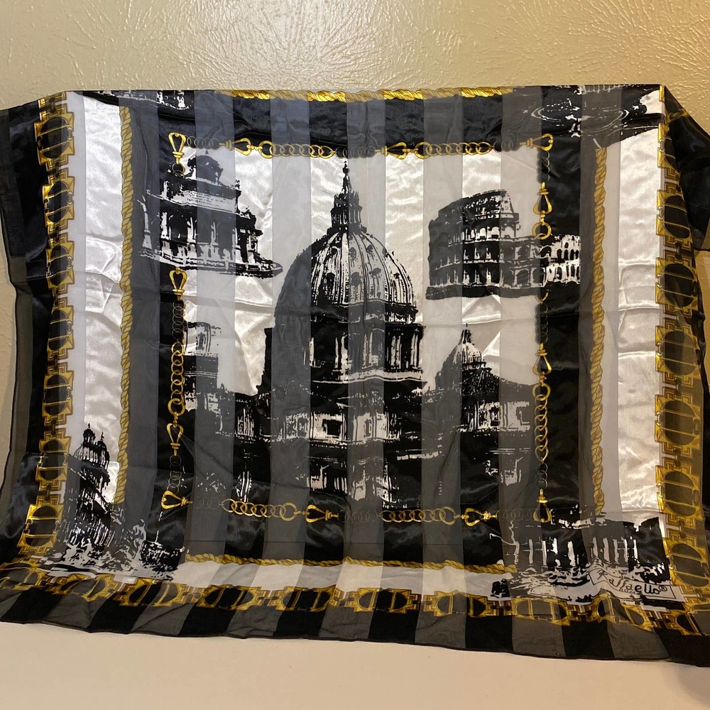 Raffaello Roma Silk Scarf Black and Gold